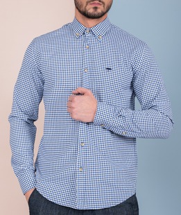 Елегантна риза цвят син с малко лого карирана