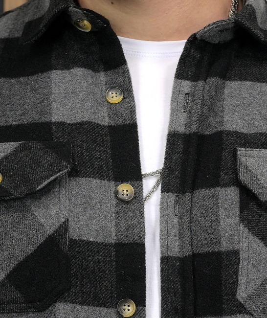 Мъжка дебела риза на сиво едро каре цвят черен