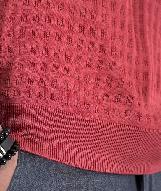 Мъжка тениска на квадрати плетена цвят диня