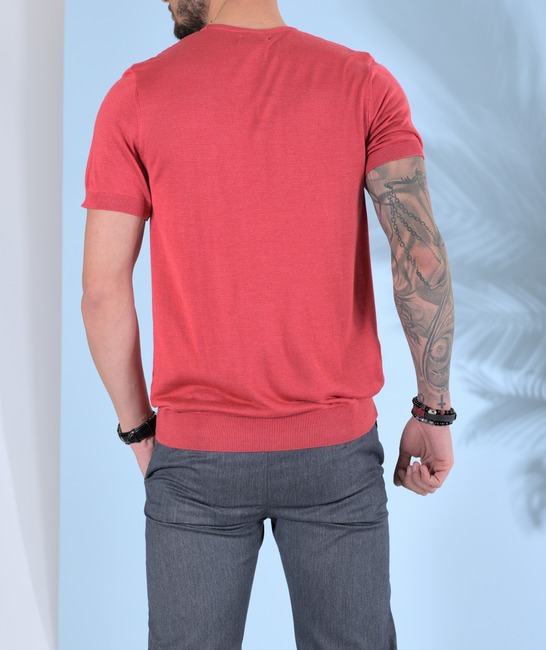 Мъжка тениска на квадрати плетена цвят диня
