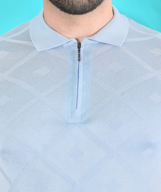 Мъжка пелетена тениска с яка на ромбоиди синя