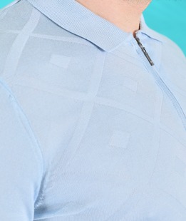 Мъжка пелетена тениска с яка на ромбоиди синя