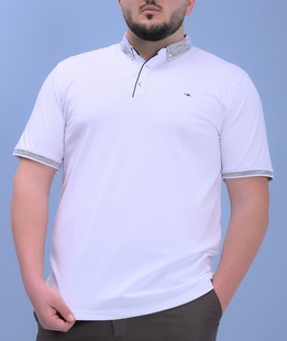 Мъжка бяла тениска с яка голям размер и лого