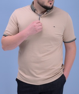 Бежова изчистена мъжка тениска с яка голям размер