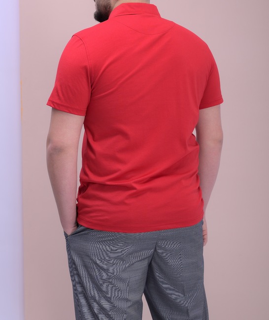 Big size модел мъжка тениска с яка червена с джоб