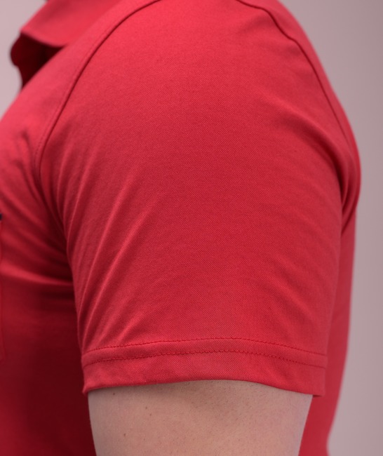 Big size модел мъжка тениска с яка червена с джоб