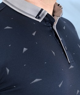 Тениска с яка мъжка на триъгълници тъмно синя