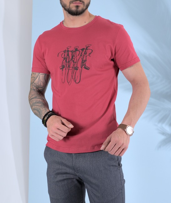 Мъжка тениска на 3D линии цвят диня