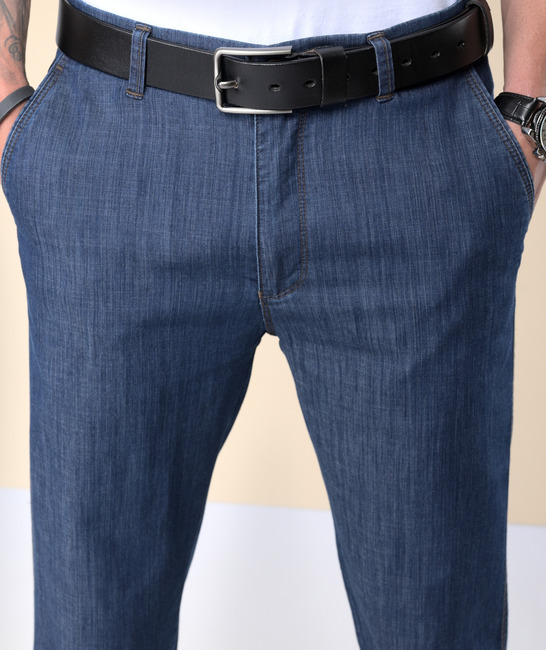 Мъжки син дънков панталон модел италиански джоб
