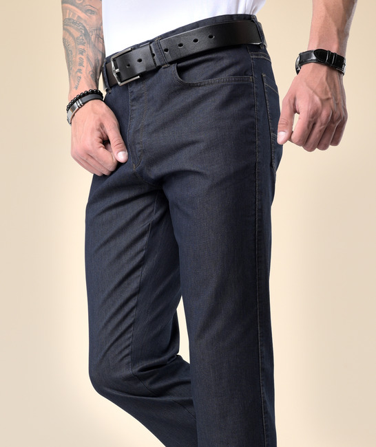Мъжки тъмно син дънков панталон класически джоб
