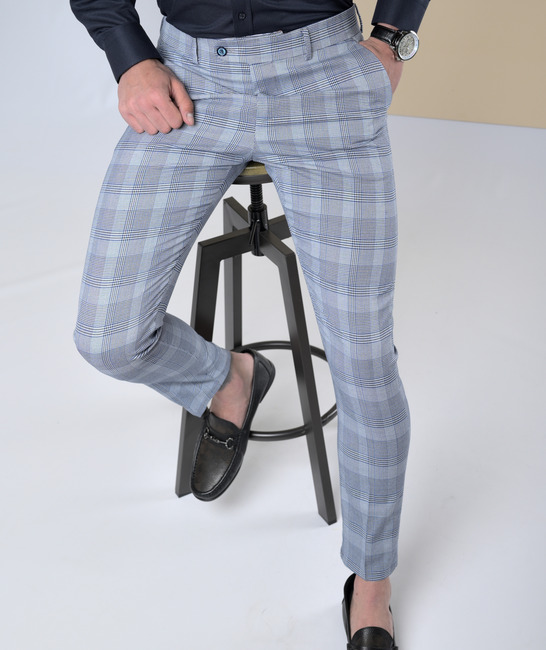 Мъжки сиво син кариран панталон