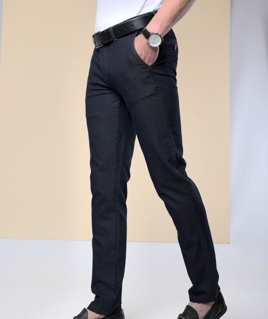 Мъжки елегантен дънков панталон цвят индиго