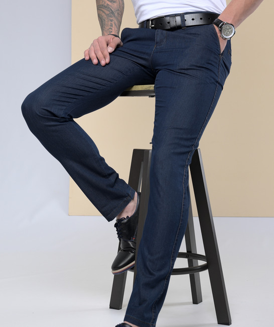 Мъжки елегантен дънков панталон цвят тъмно син 