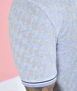 Поло тениска светло синя на 3D квадрати