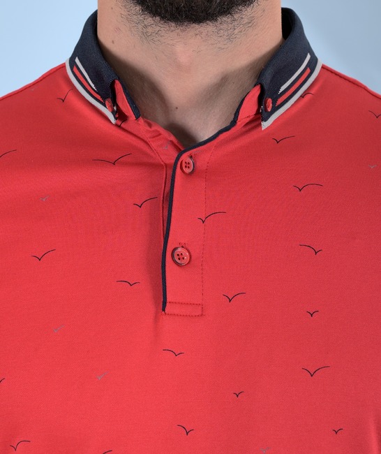 Мъжка тениска с яка червена с птици