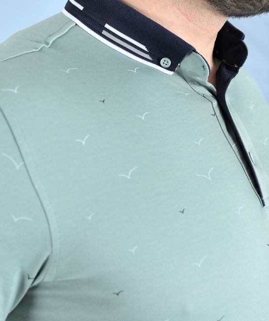 Πоло тениска с птици светло зелена мъжка