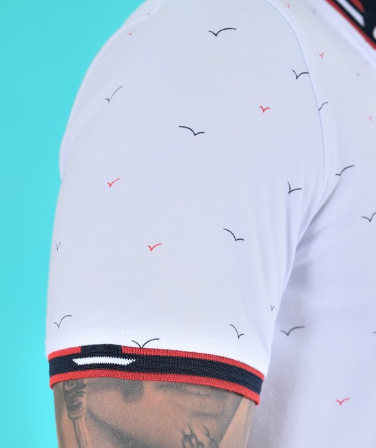 Бяла мъжка поло тениска с птици