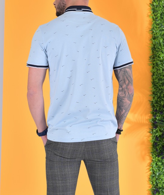 Мъжка поло тениска светло синя с птици