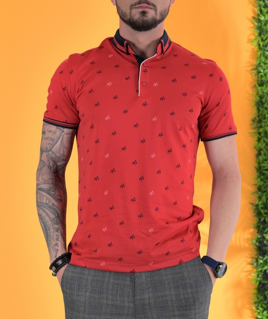 Мъжка тениска с яка червена с фигури