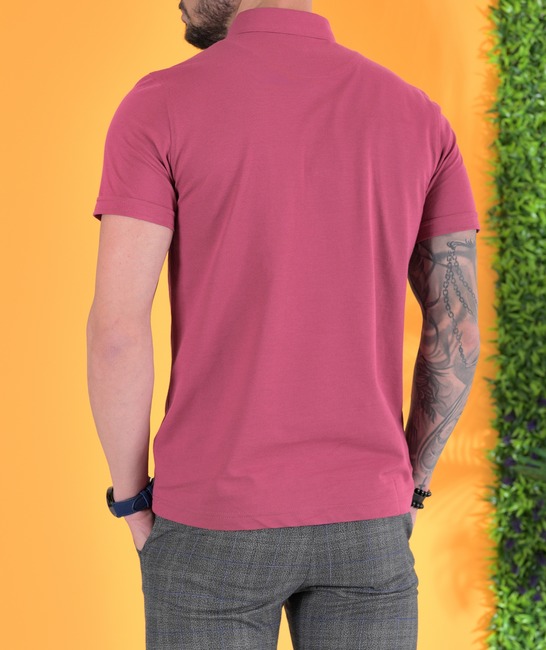 Мъжка тениска с яка цвят череша с лого