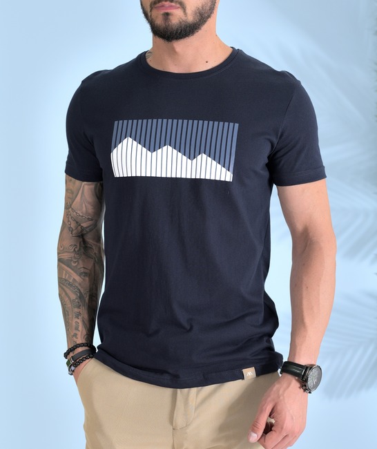 Мъжка тениска с 3D планина на линии тъмно синя