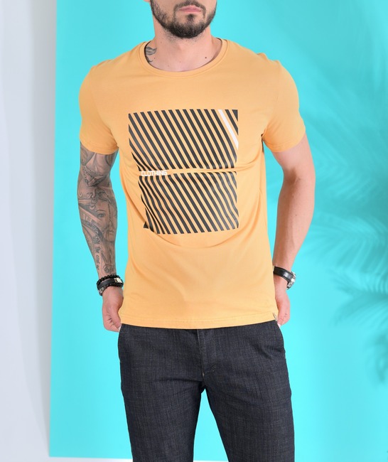 Мъжка тениска цвят горчица на ленти Clothing