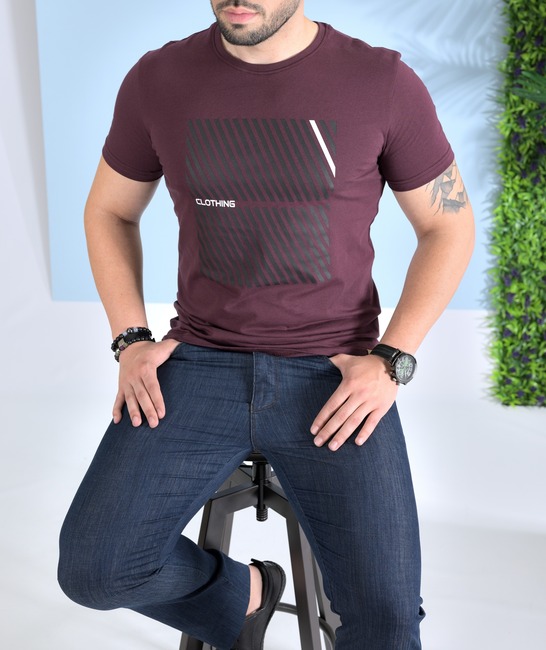 Мъжка тениска на ленти Clothing цвят бордо