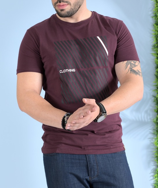 Мъжка тениска на ленти Clothing цвят бордо