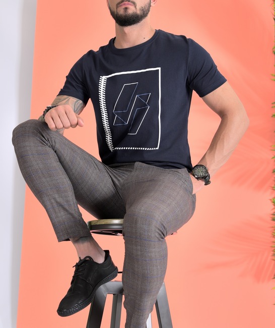 Тениска на 3D контурна фигура мъжка тъмно синя