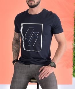 Тениска на 3D контурна фигура мъжка тъмно синя