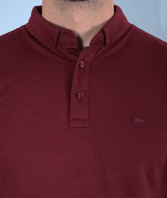 Мъжка релефна тениска с яка цвят бордо