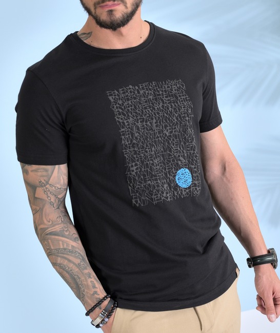 Тениска на абстрактни линии с акцент кръг черна