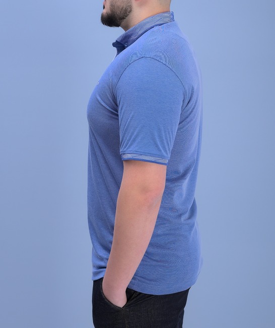 Структурна мъжка тениска с яка синя голям размер