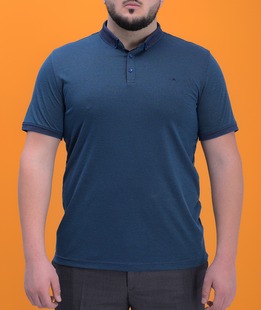 Мъжка структурна петролена тениска с яка с лого big size