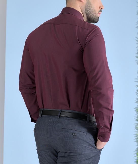 Мъжка риза с дълъг ръкав и джоб цвят бордо