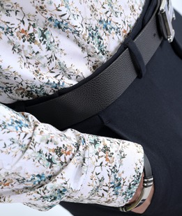 Мъжка памучна риза с акцент клонки бяла