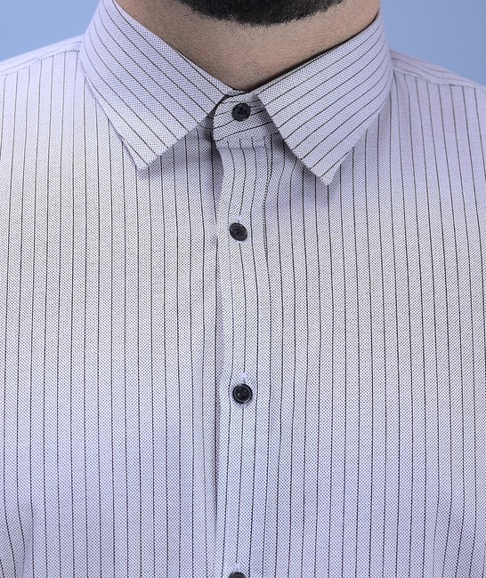 Риза в голям размер мъжка на тънко райе в сив цвят