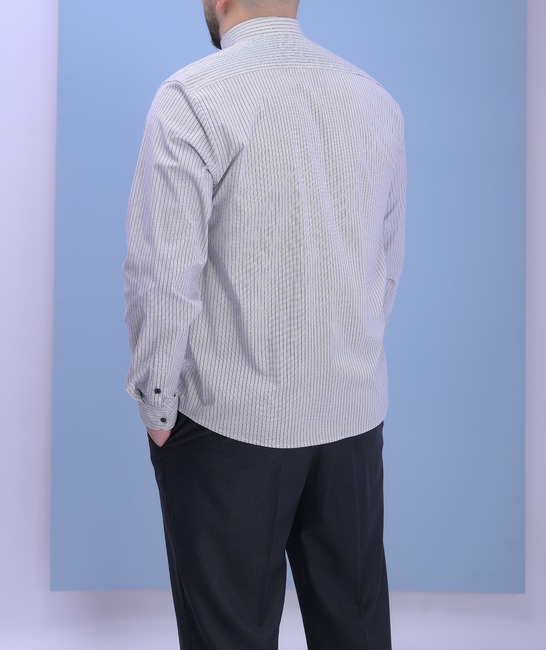 Риза в голям размер мъжка на тънко райе в сив цвят