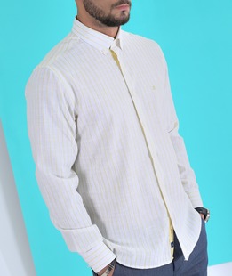 Ленена мъжка риза на жълто райе