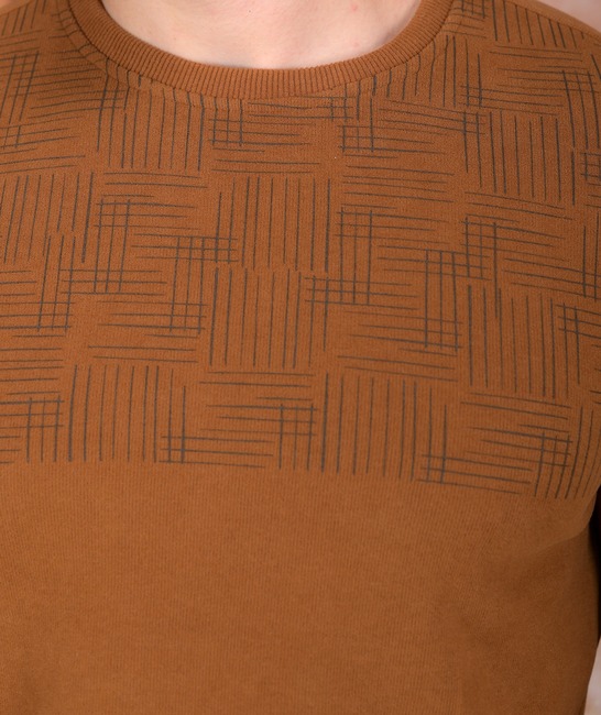 Плътна мъжка изискана блуза с акцент линии цвят керемида
