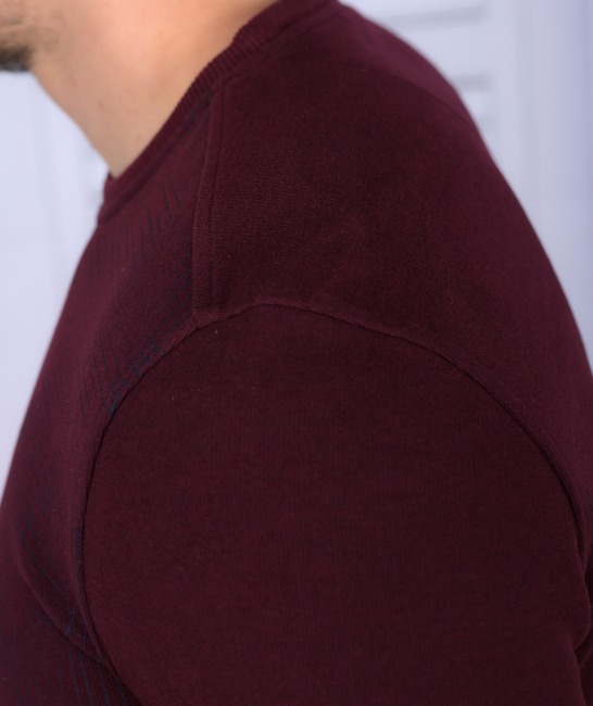 Мъжка кадифена стилна блуза с акцент линии бордо
