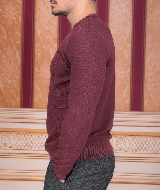 Стилен пуловер цвят бордо от варен памук