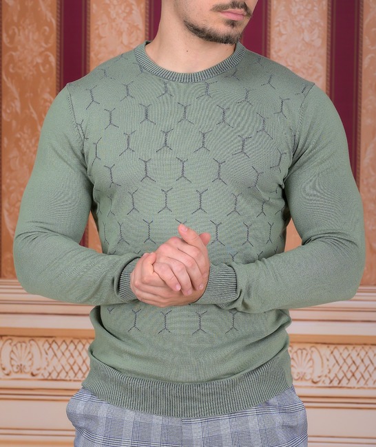 Фин пуловер на ромбоиди светло зелен мъжки