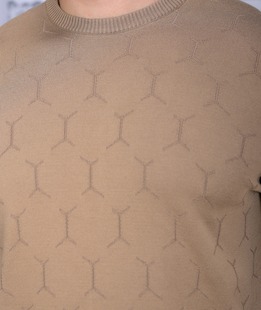 Мъжки пуловер на ромбоиди бежов