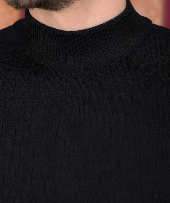 Черен фин вълнен пуловер с текстура мъжки