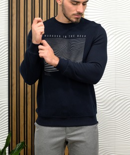 Стилна мъжка блуза с шарка в тъмно синьо