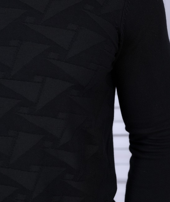 Мъжки пуловер на триъгълни фигури черен цвят