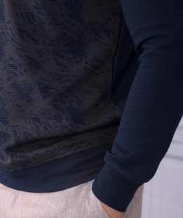 Мъжка синя памучна блуза с 3D текстура