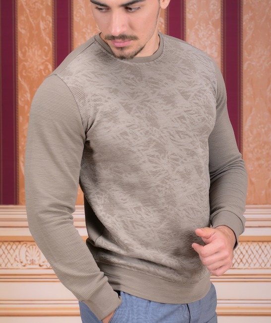 Мъжка кафяво бежова блуза с 3D текстура