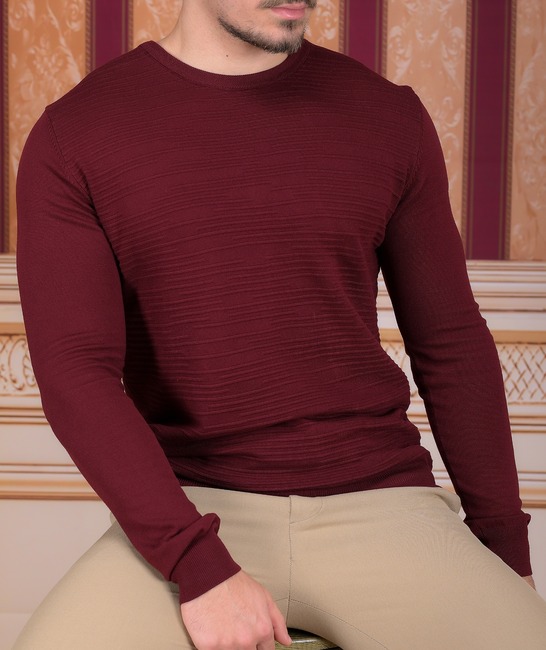 Елегантен пуловер на 3D ленти цвят бордо